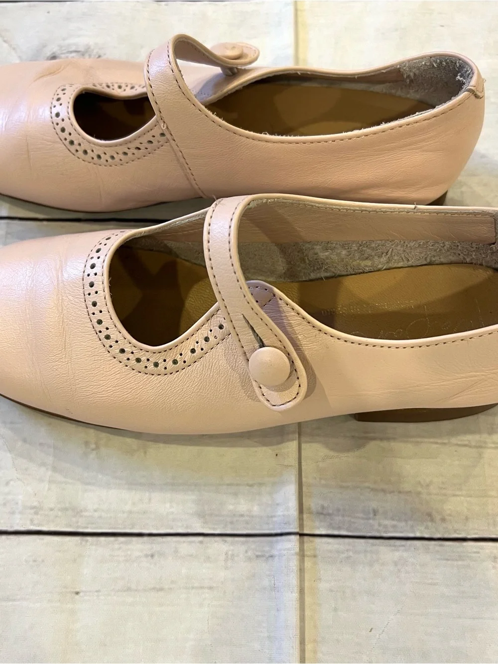 Papanatas Mary Jane Leather Flats in Light Pink